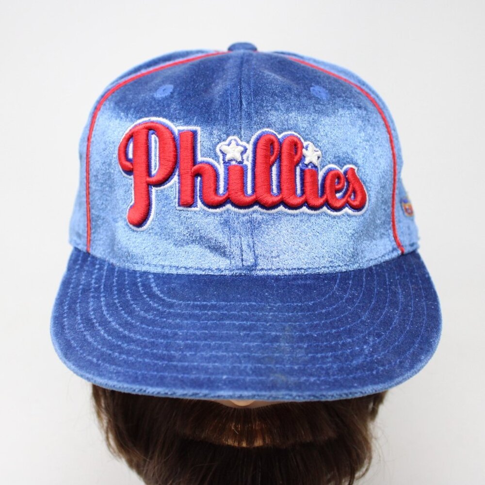 Phillies Velvet Hat Adult 7 1/2 Blue American‎ Needle Cooperstown Collection Cap